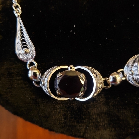 VINTAGE 50s Sorrento Sterling & Hematite 16" Necklace & Screw Post Earring Set - Picture 11 of 15